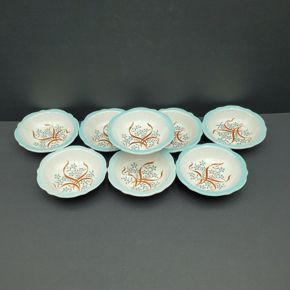 Jackson China Blue Flowers Brown Ribbons Dessert Fruit Berry Sauce Bowls